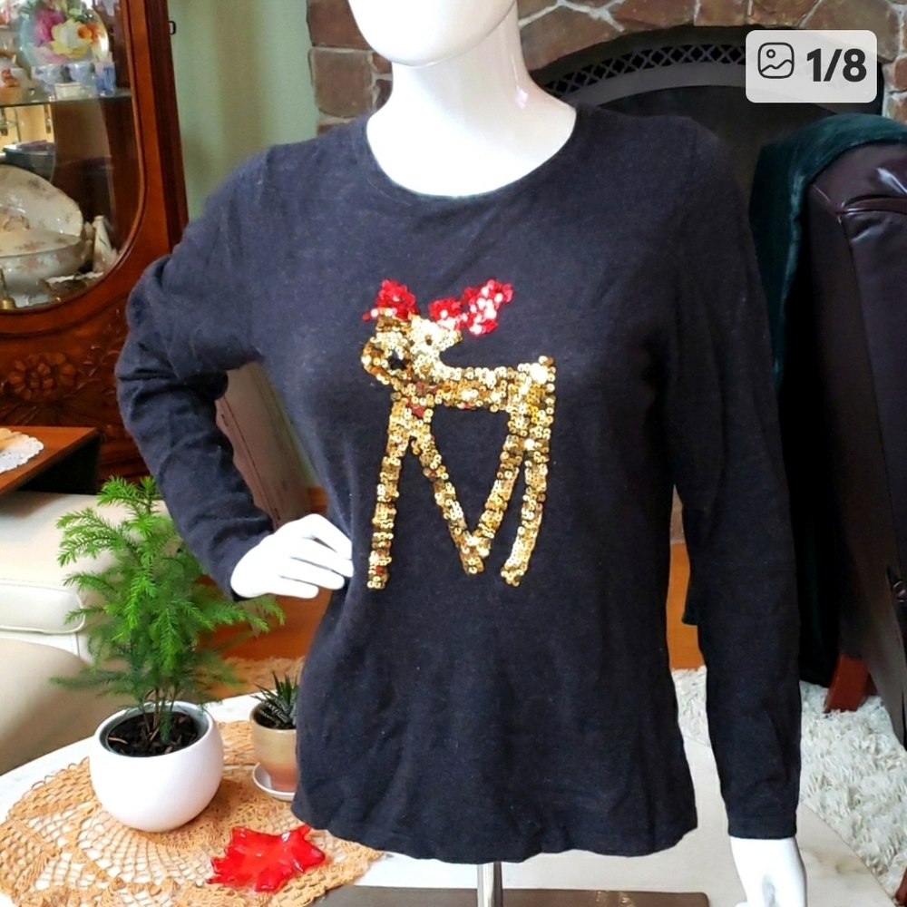 Antoni & Alison Cashmere Reindeer🦌🎄charcoal gray Sweater Size Large